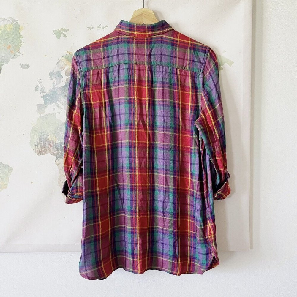 Lauren Ralph Lauren Top Size Small Rainbow Plaid Colorful Button Front Viscose - Picture 8 of 8